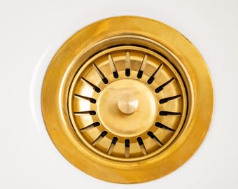 Unlacquered Brass Sink Strainer – Kitchen Sink Drain with Removable Basket