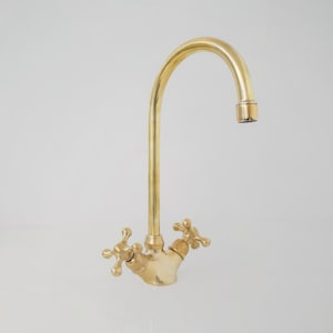 Unlacquered Brass Vanity Sink Faucet, Antique Brass Single Hole Faucet, Brass Bathroom Faucet