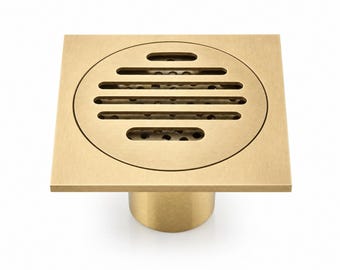 Solid Unlacquered Brass Floor Drain – 4” Shower Drain with Living Brass Finish
