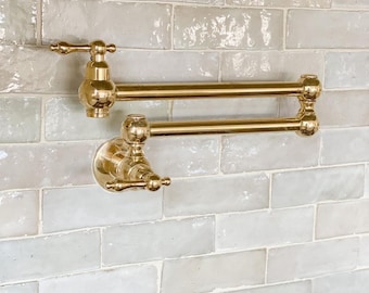 Unlacquered Brass Wall Mount Pot Filler, Kitchen Faucet
