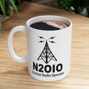 Ham Radio Personalized Custom Mug Amateur Radio Callsign Mug Call Sign White Callsign Custom Ceramic Mug 11oz Antenna Two Sided