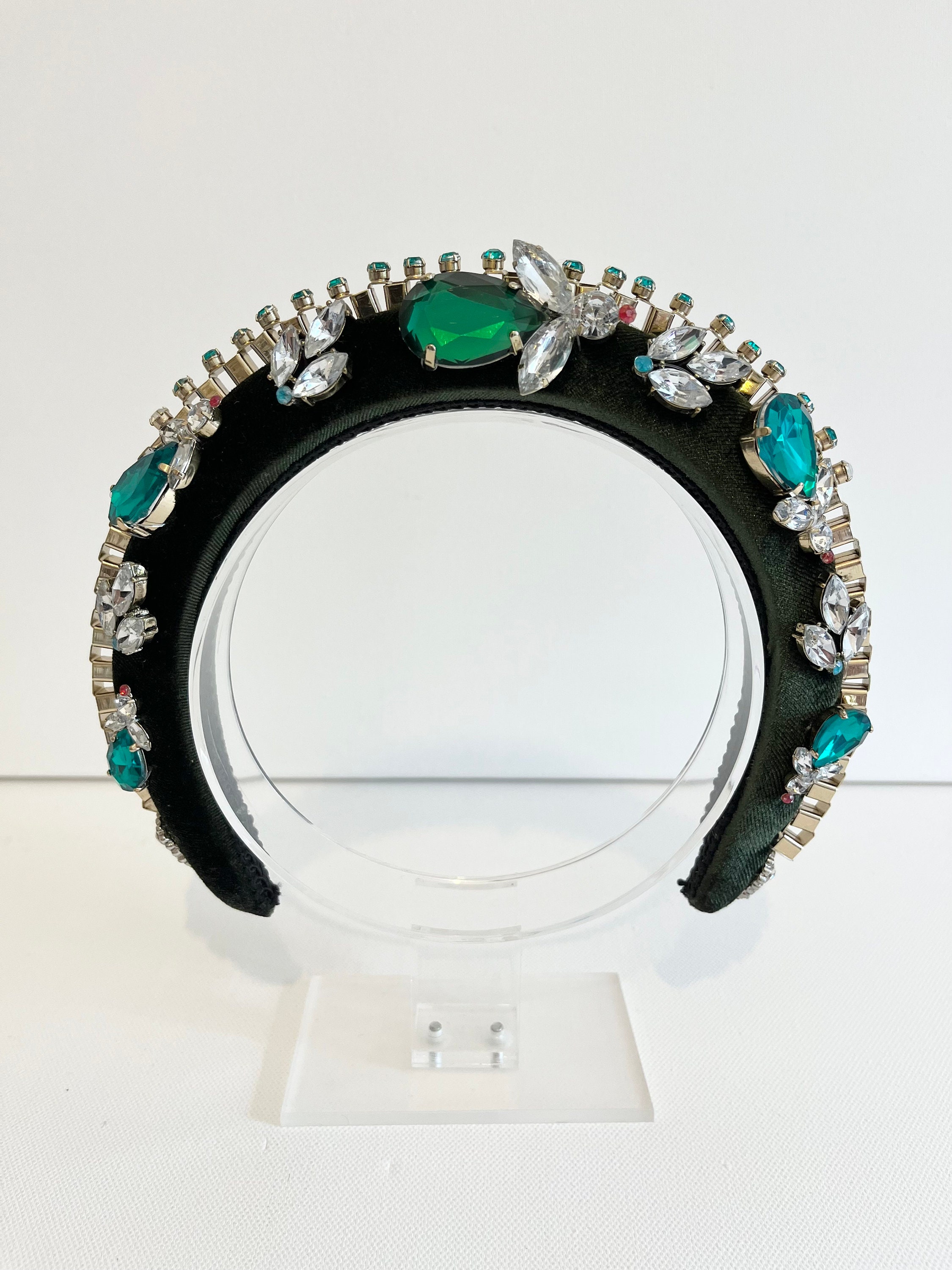 Emerald · Unique Handmade Jewelled Velvet Headband - Etsy display picture 2
