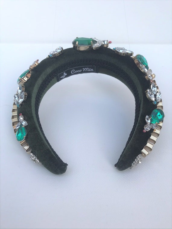 Emerald · Unique Handmade Jewelled Velvet Headband - Etsy display picture 2