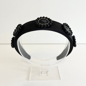 Lois · Unique Handmade Black Satin Jewelled Headband