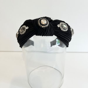 Noir · Unique Handmade Jewelled & Satin Twist Knotted Headband