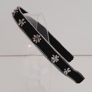 Ariana· Unique Handmade Black Zip & flower Jewelled Headband