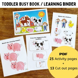 Fun Learning Printable Busy Book for Toddlers/Preschoolers | Homeschool Folder Activities | Farm Animals & Feelings