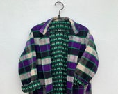 Moroccan vintage handmade purple white and green plaid inspired blanket coat with heart print lining
