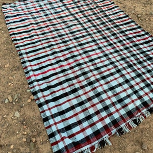 Moroccan vintage handmade striped blanket in cotton and wool multicoloured zdjęcie 7