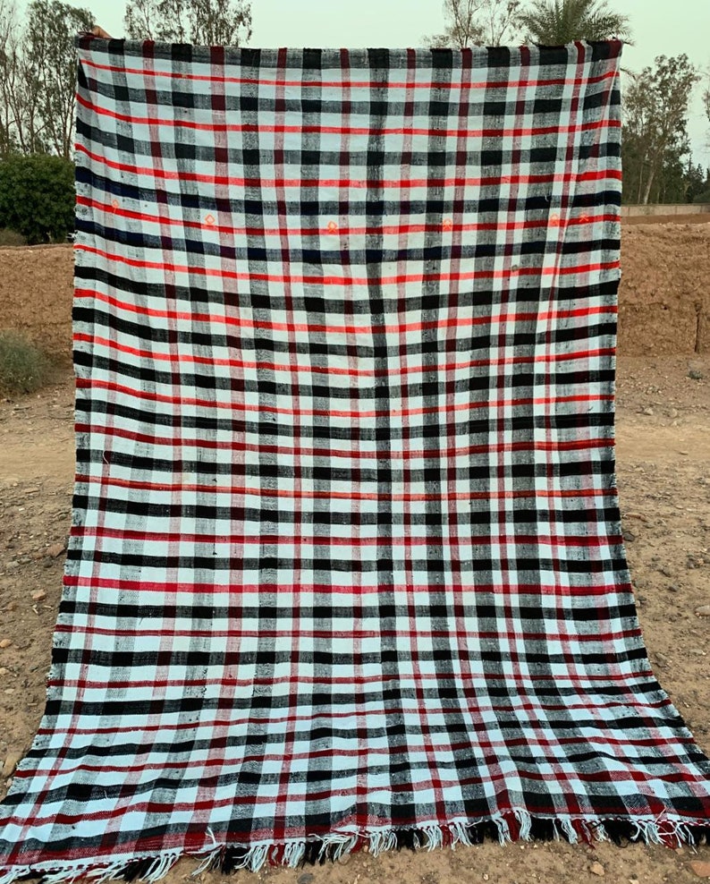 Moroccan vintage handmade striped blanket in cotton and wool multicoloured zdjęcie 5