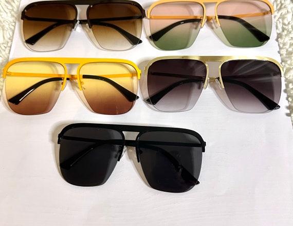 Rimless Square Sunglasses: Metal Frame, UV Protection - Etsy  display picture 2