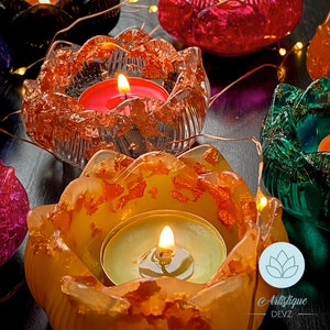 Lotus flower shaped resin candle holder | holders with gold leaf | Trinket Dish | Wedding favours | Gifts for family | Key holder | Storage