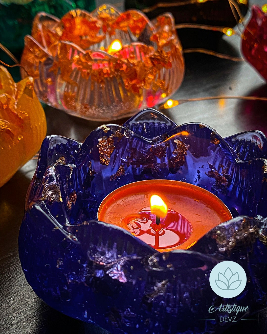 Lotus Flower Shaped Resin Candle Holder Holders With Gold Etsy