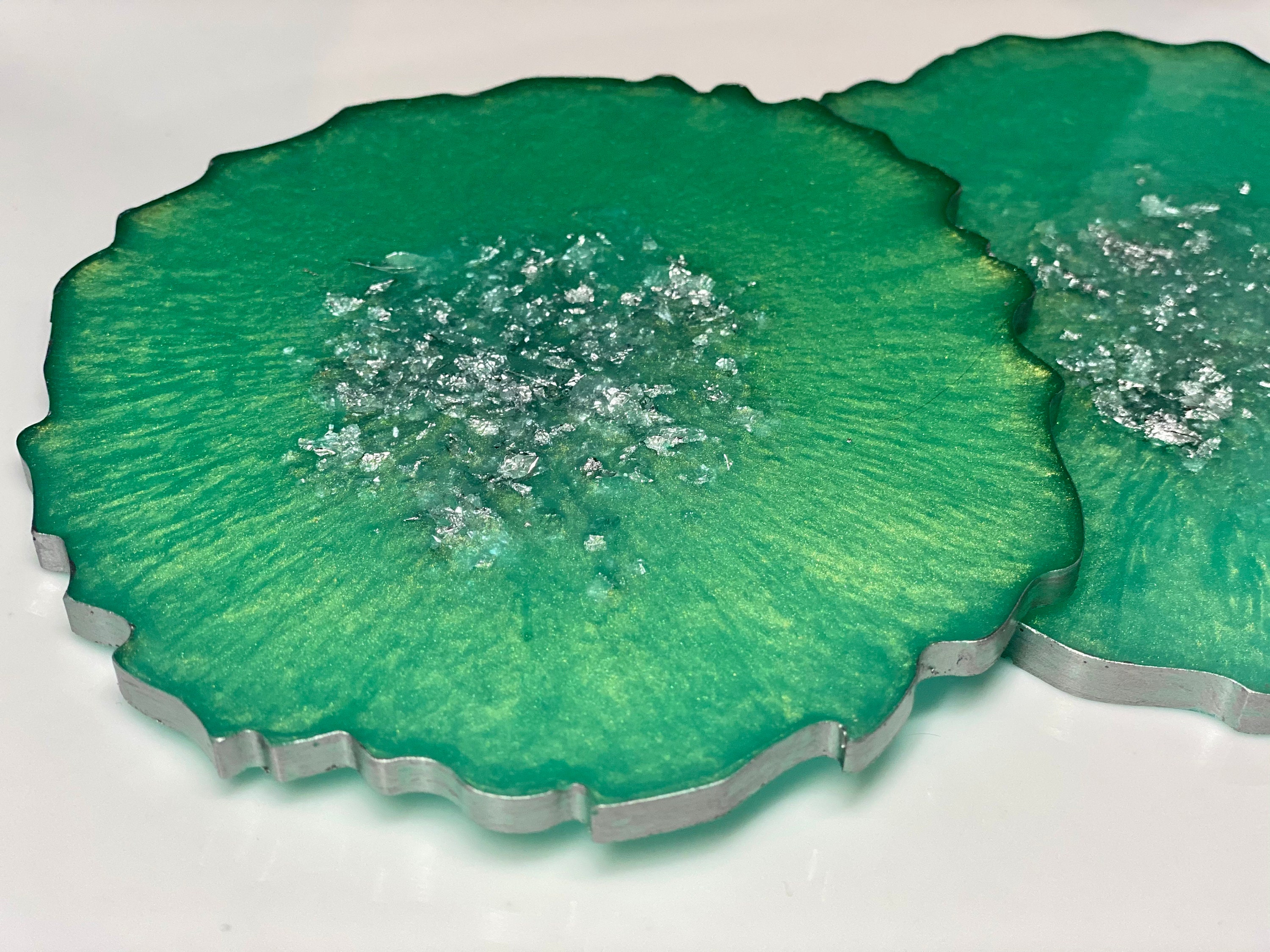 Large Resin Coasters Turquoise Green Coasters Personalised Coasters in the UK Large 13cm