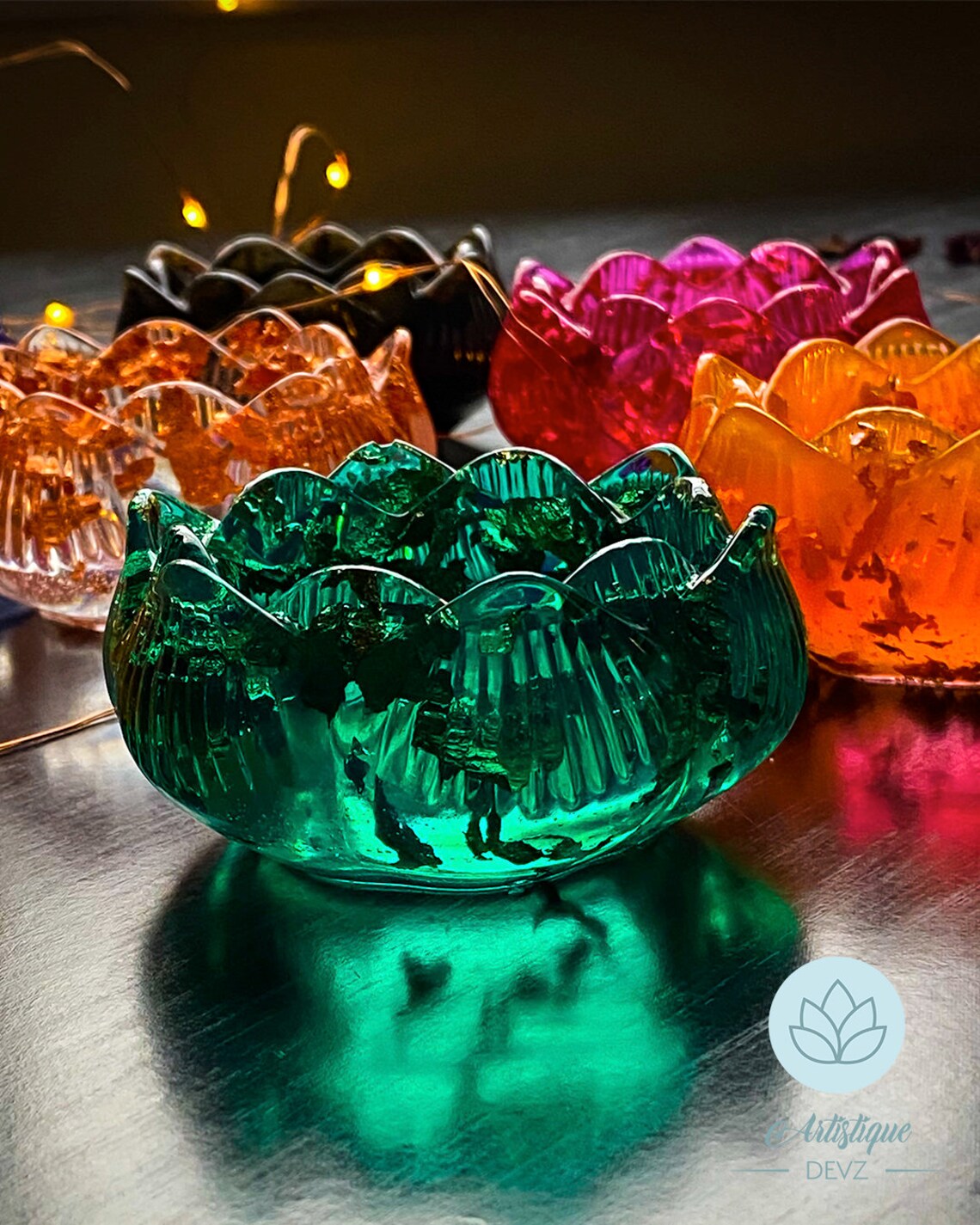 Lotus Flower Shaped Resin Candle Holder Holders With Gold Etsy