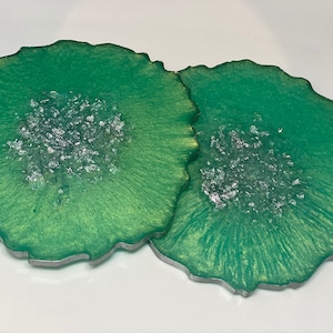 Large resin coasters | Turquoise green coasters | Personalised coasters in the UK | Large 13cm coasters | gift | kitchen and dining