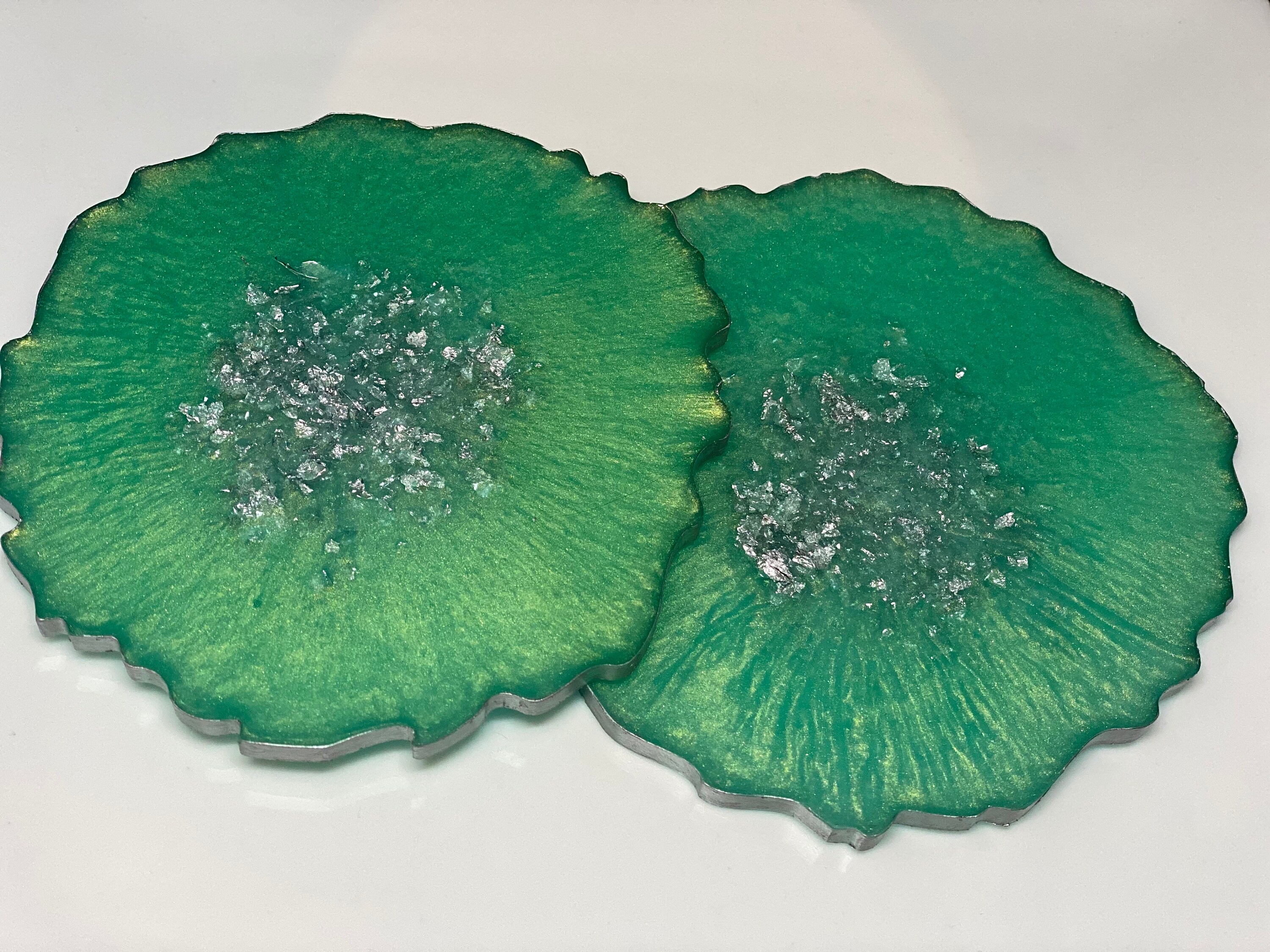 Large Resin Coasters Turquoise Green Coasters Personalised Coasters in