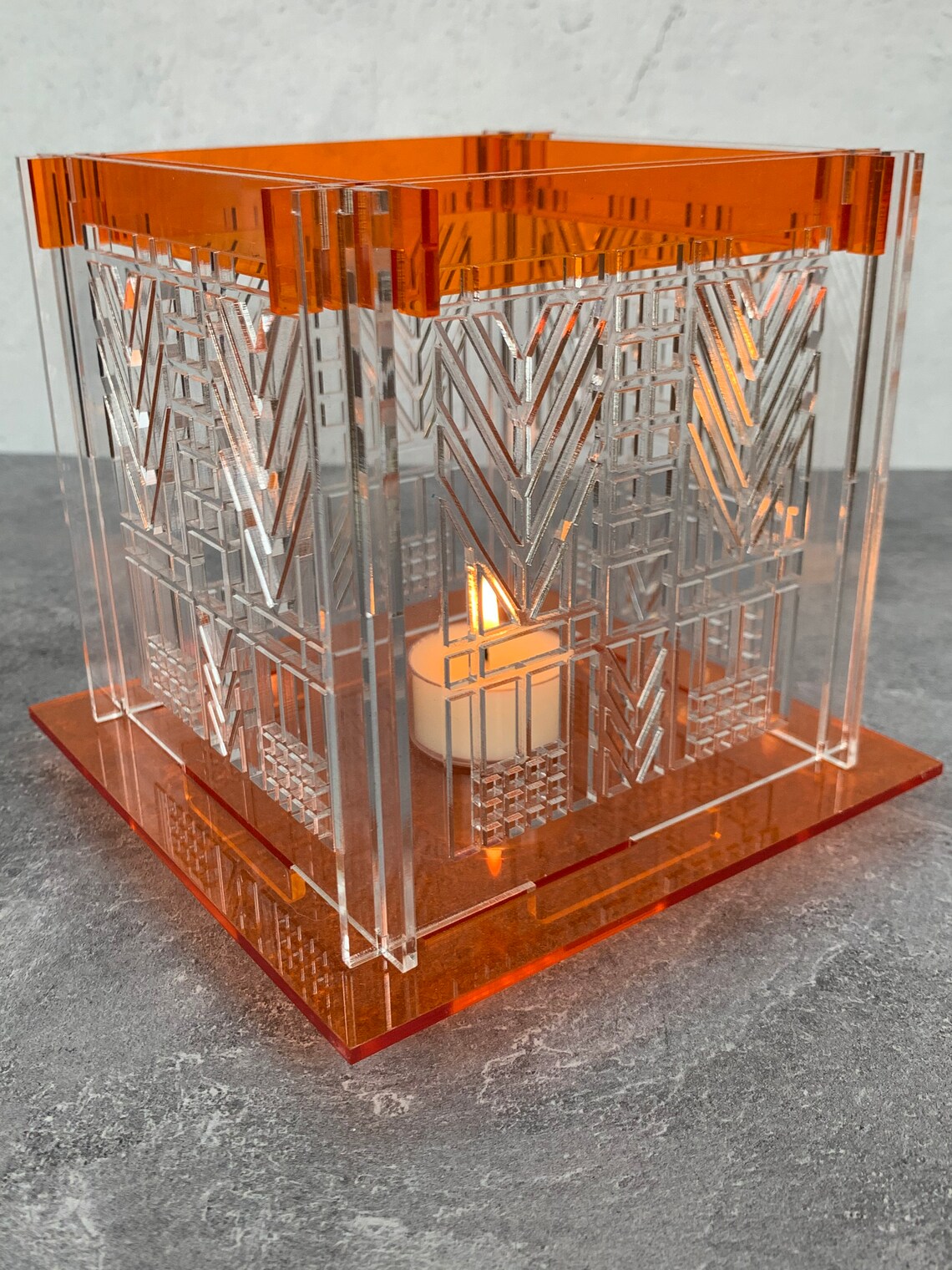 Mission Style Orange/Clear Acrylic Candle Holder Etsy