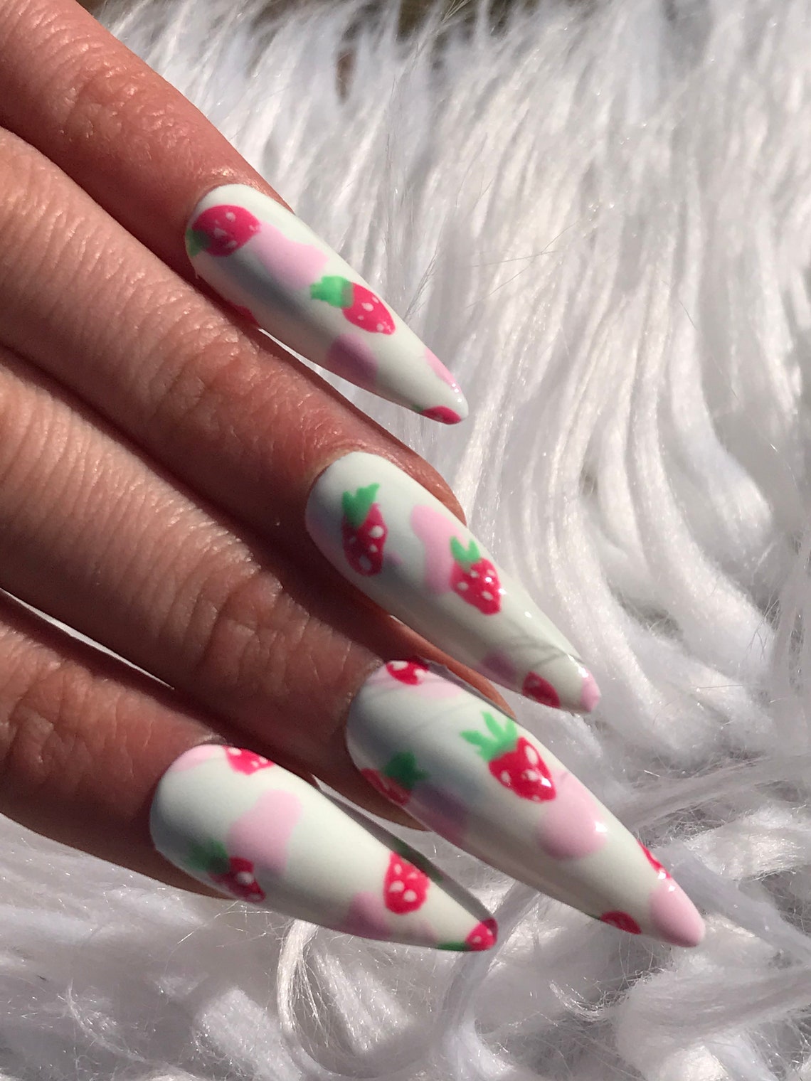 Strawberry Milk Cow Print Pink Pastel Press on Nails Etsy