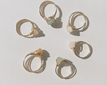 Dainty Wire Wrapped Matte Black Bead Ring with SilverGold Plated Wire