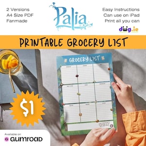 Palia Inspired Printable Grocery List | A4 Size