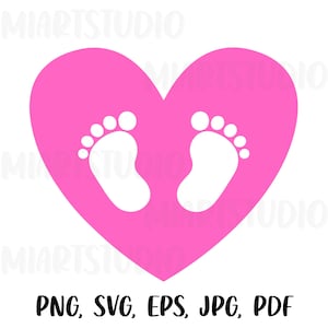 Baby Fußabdruck mit Herz, Babyfüße, Baby Shower, Sofort Download svg, png, jpg, eps, pdf, digitaler Download, Baby ankündigung