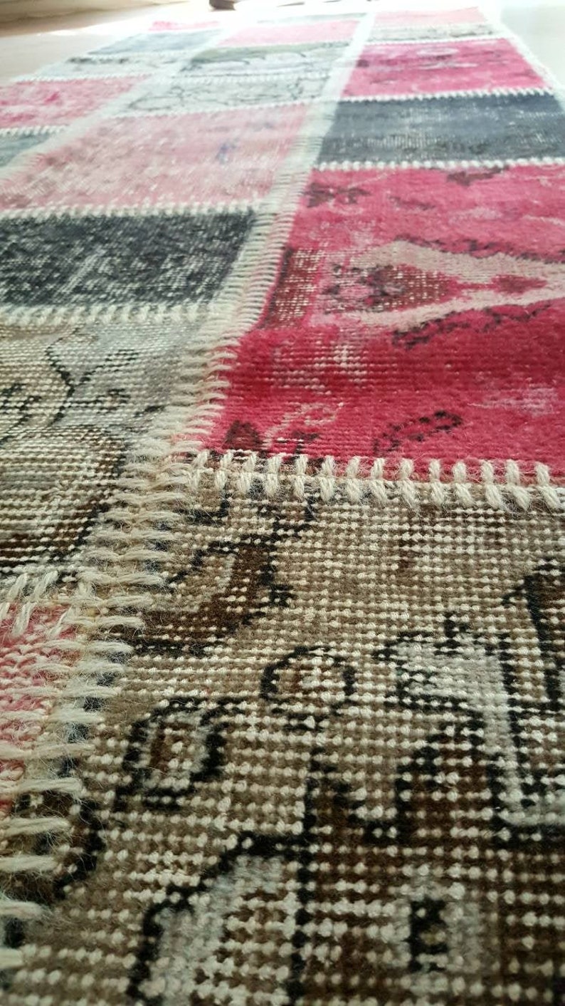 2.7 feet Wool and Handmade Turkish Patchwork Rug 8