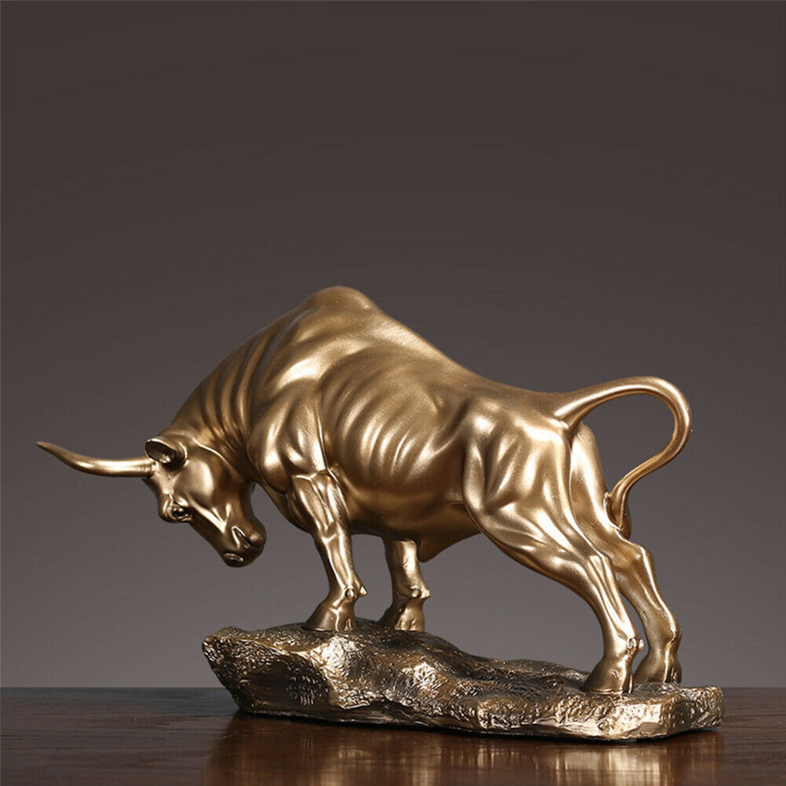36cm Golden Brass Bull Sculpture Art Animal Figure Decor Etsy
