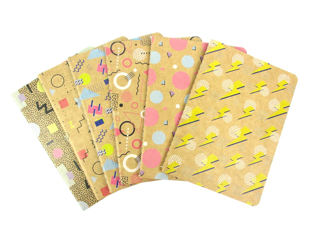 80s Themed Retro Geometric Kraft Notebooks - 6 Pack Lined Travel Pocket ...