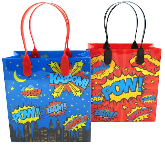 Superhero Text Themed Party Favor Treat Bags