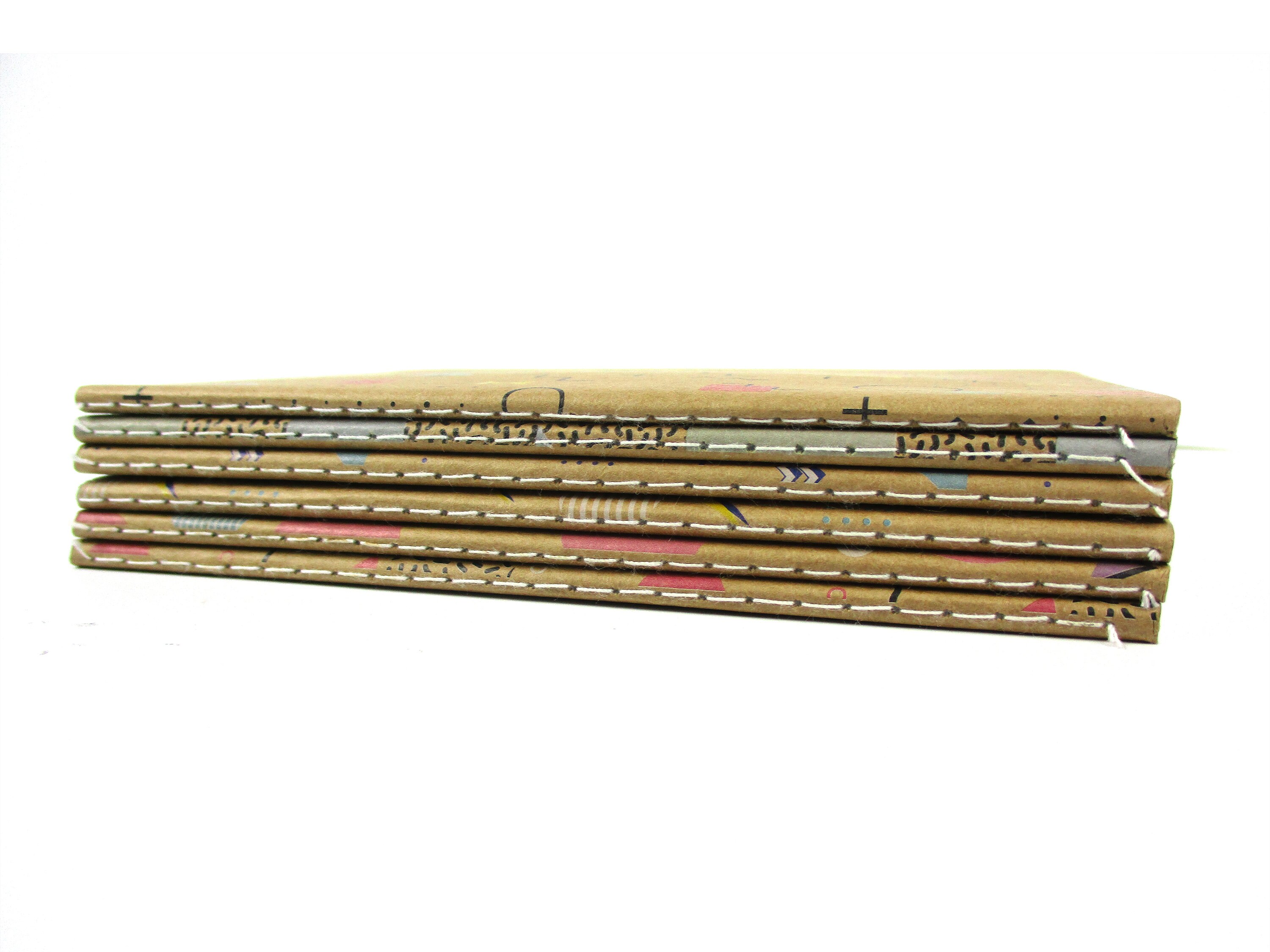 80s Themed Retro Geometric Kraft Notebooks - 6 Pack Lined Travel Pocket ...