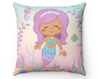 Mermaid Square Throw Pillow INCLUYE inserto