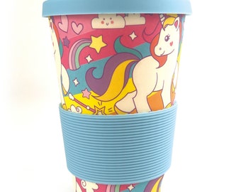 Eco-Friendly Reusable Plant Fiber Travel Mug with Unicorn Design