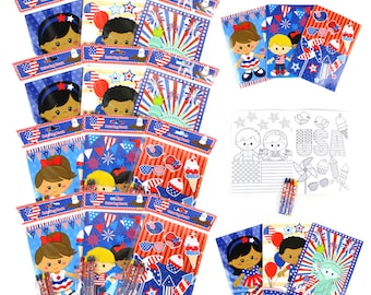 Patriotic July 4th Party Coloring Books with Crayons Party Favors