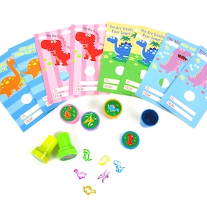 36pcs Dinosaur Valentine's Day Cards with Stampers for Classroom Exchange image 1