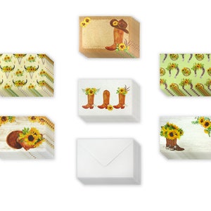 Sunflower Cowboy Boots Designs, All Occasion Assorted Blank Greeting Cards with 4 x 6 Envelopes Included, Thank You Notes, 12 Pack image 7