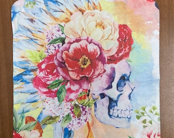 Tissu en microfibre Rainbow Floral Skull