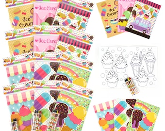 Libros para colorear de helados con crayones como recuerdo de fiesta