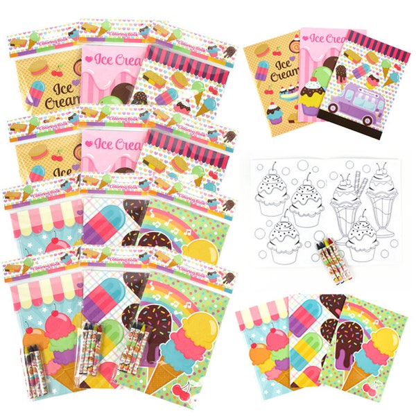Ice Cream Coloring Books with Crayons Party Favors