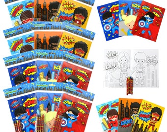Superhero Text Party Coloring Books with Crayons Party Favors