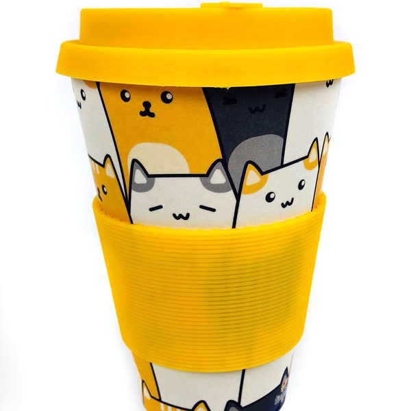 Tazza da viaggio in fibra vegetale riutilizzabile ecologica con design kitty cat