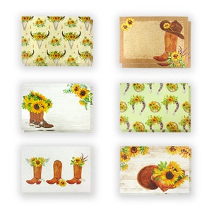 Sunflower Cowboy Boots Designs, All Occasion Assorted Blank Greeting Cards with 4 x 6 Envelopes Included, Thank You Notes, 12 Pack image 8