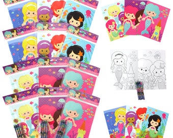 Libros para colorear de fiesta de sirena con recuerdos de fiesta de crayones