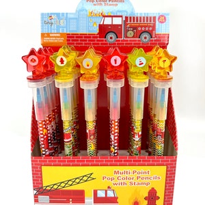Fire Truck Stackable Crayon with Stamp Topper
