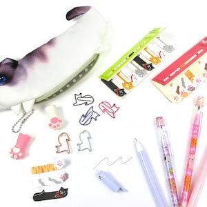 Cute Cat Stationery Set - Pen Case, Pens, Clips, and Sticky Notes - Perfect for Cat Lovers!