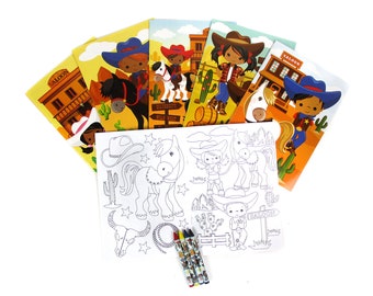 Black Western Cowboy Cowgirl Party Coloring Books with Crayons Party Favors