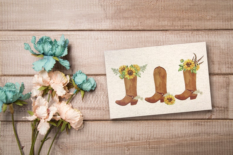 Sunflower Cowboy Boots Designs, All Occasion Assorted Blank Greeting Cards with 4 x 6 Envelopes Included, Thank You Notes, 12 Pack image 5