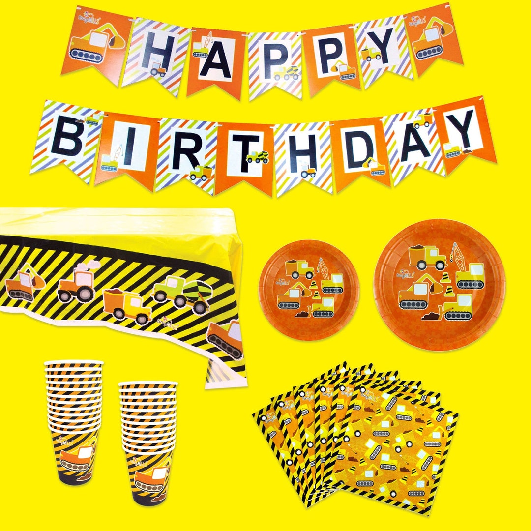 Construction Themed Party Supplies Set Includes Plates, Cups, Banner, Tablecloth and Napkins Etsy