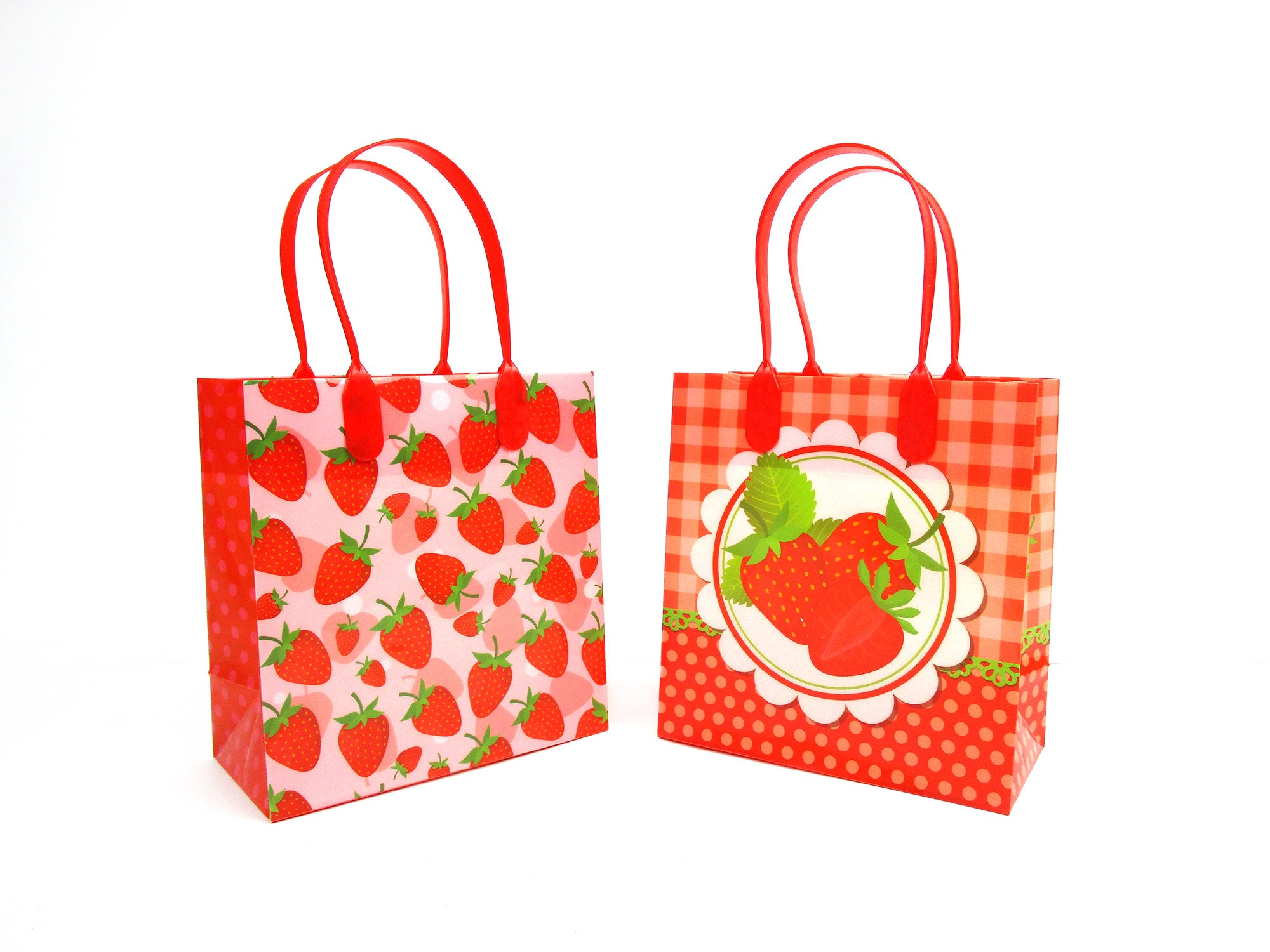 Strawberry themed party favor treat bags