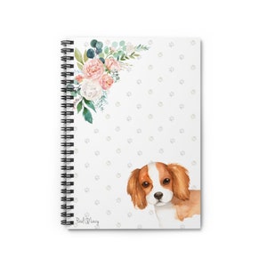 Cavalier King Charles Spaniel Peach Floral Notebook - Regalo, Regalo de los amantes del perro, Regalo de la mamá del perro, Regalo de la simpatía del animal doméstico